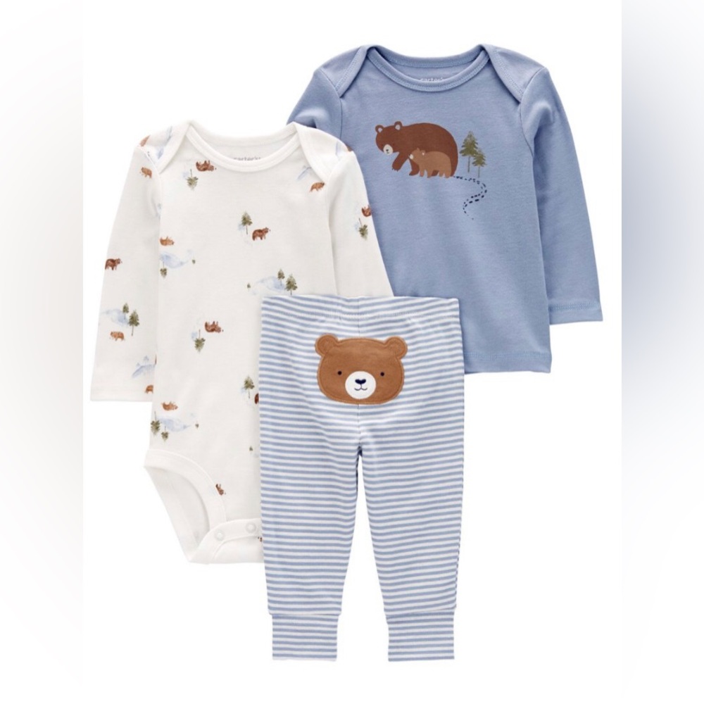 Carter’s Boys 3 Piece Blue Bears Outfit Bodysuit, Shirt & Pants 3 Months NWT